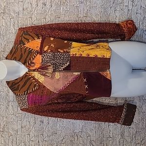 Crystal Handwovens Multi Color Textile Zippered Jacket